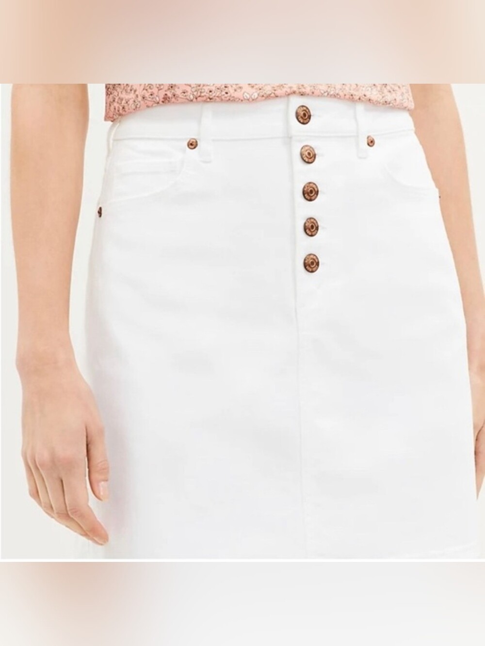Ann Taylor LOFT White Button Fly Denim Skirt Womens Preppy Classic Nautical Sz 2
